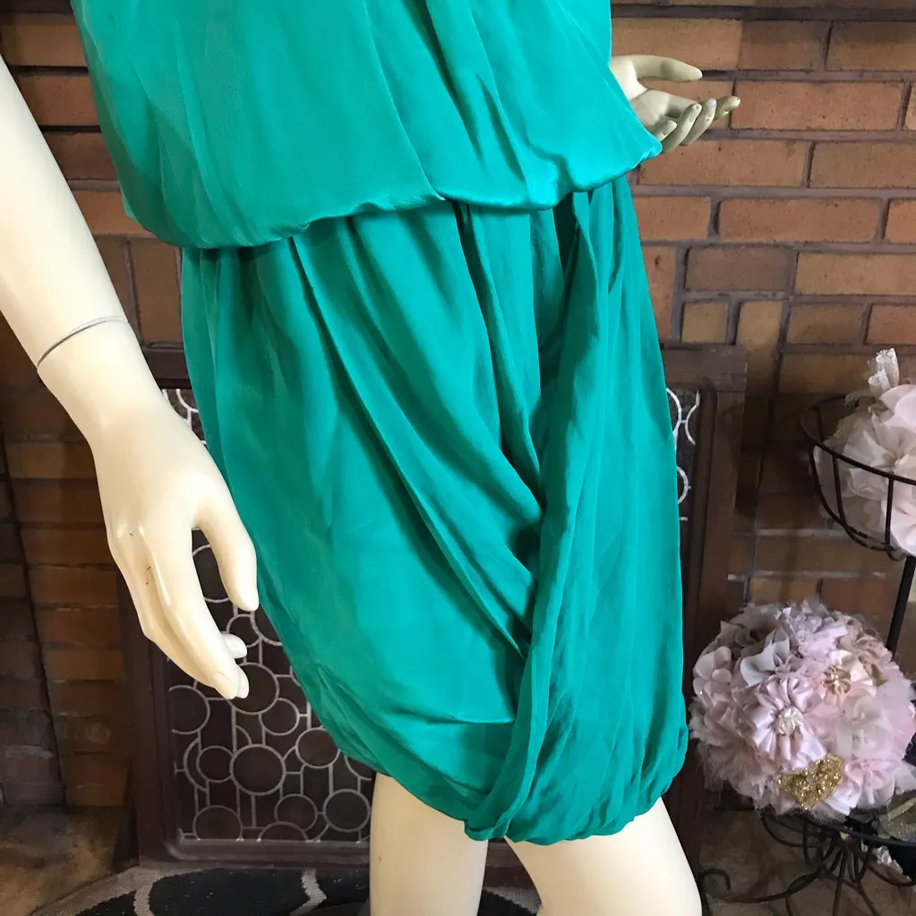 TIBI TEAL GREEN ONE SHOULDER SILK BLOUSON MINI DRESS WITH BEADING (8) - Image 11