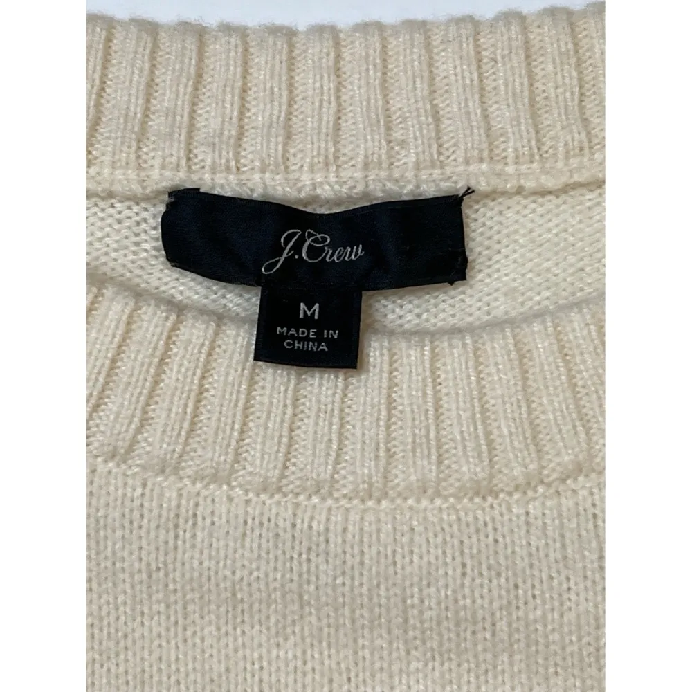 J. Crew Natural Cream Jeweled Buttons Lambs Wool Blend Crewneck Sweater … - Image 7