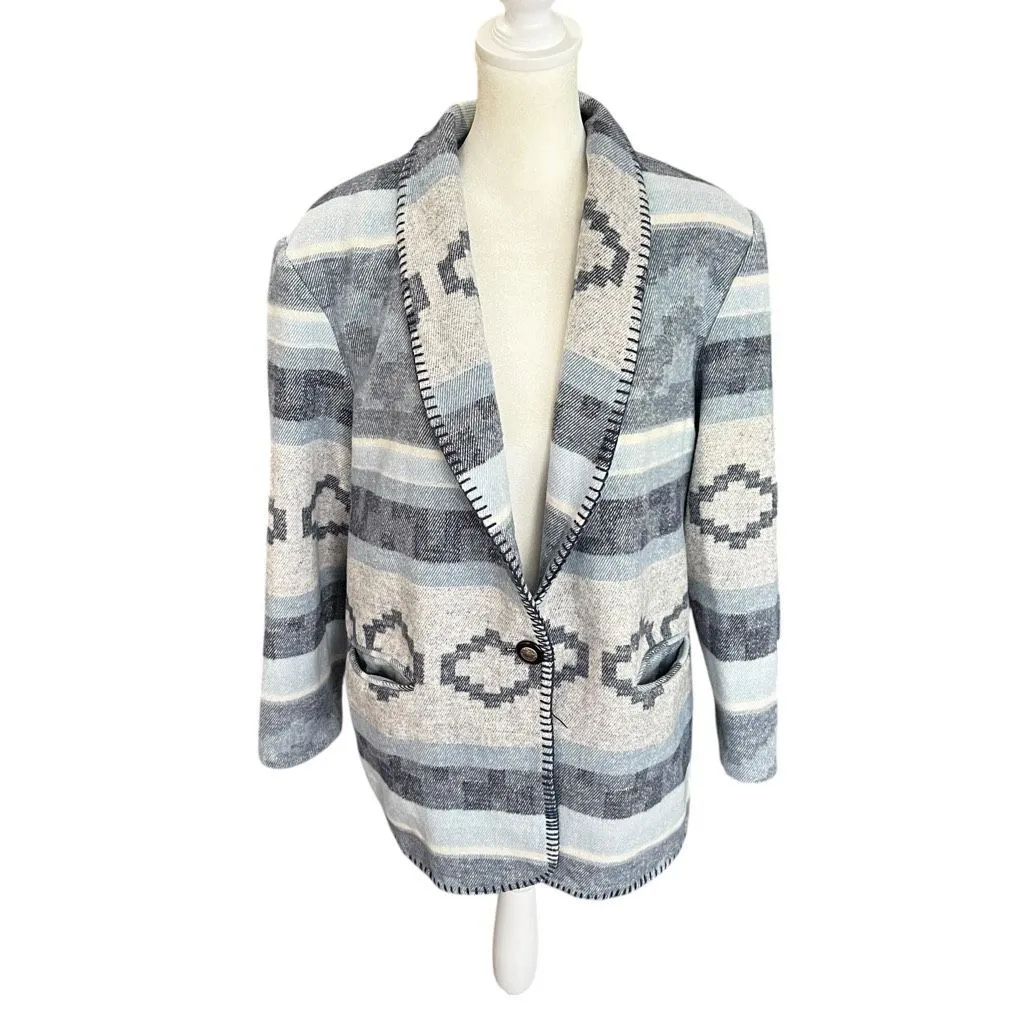 Coldwater Creek Southwestern Blanket Knit Cardigan Jacket Blue Gray Tribal - Image 2