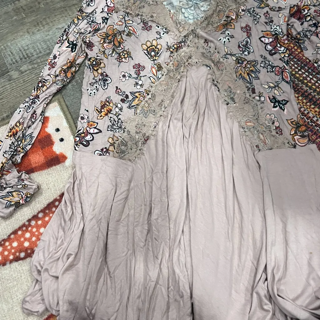 Gypsies & Moondust Pink Retro Floral Lace Peek A Boo Flowy Mini Dress L - Image 7