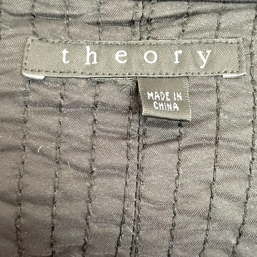 Theory  Moditas Danube Blazer Jacket Black White Drape Front Wool Blend Quilted - Image 5