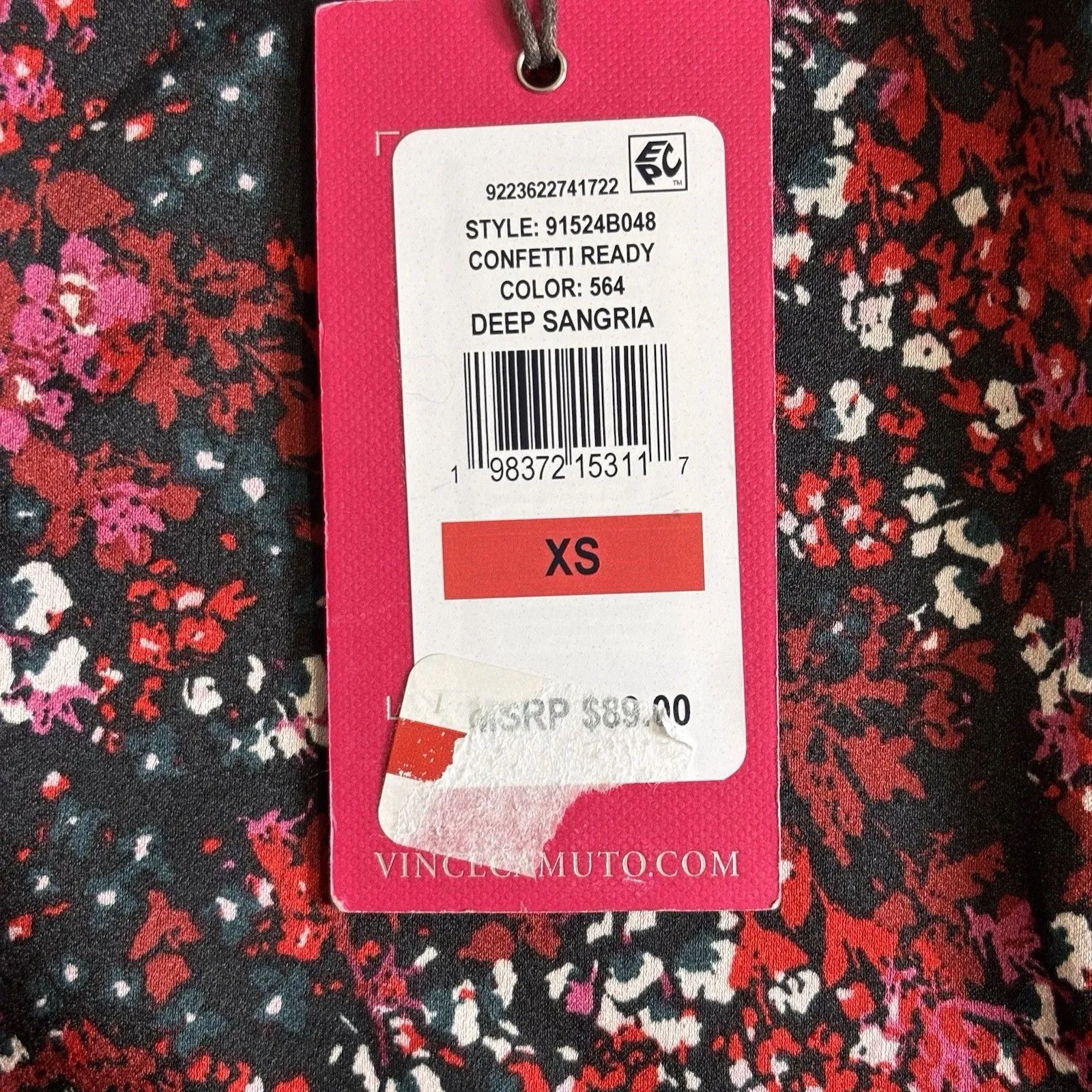 Vince Camuto Confetti Ready Deep Sangria Floral Blouse Women's XS - NWT $89 - Image 9