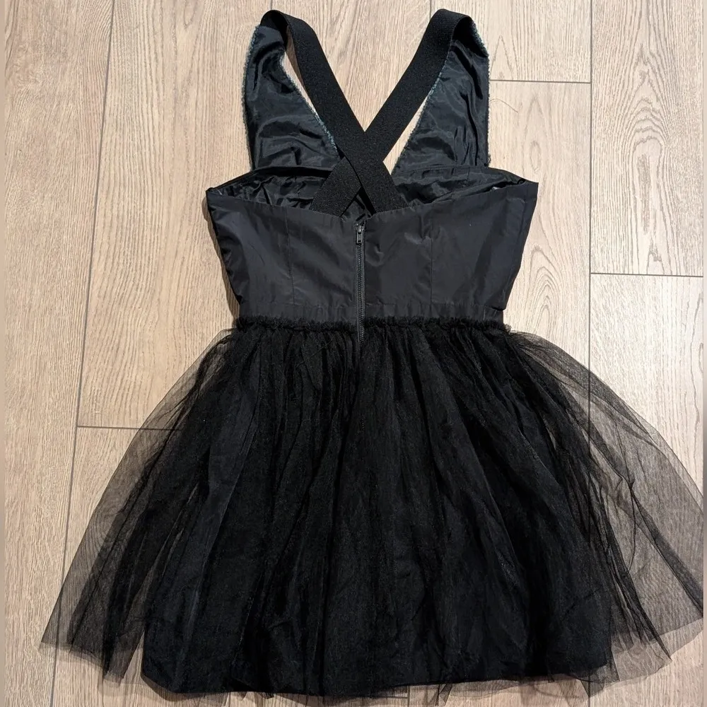 🆕 BCBGeneration Dress 2 XS Textured Teal Black Mini Tulle Strappy Sexy NWT NEW - Image 4