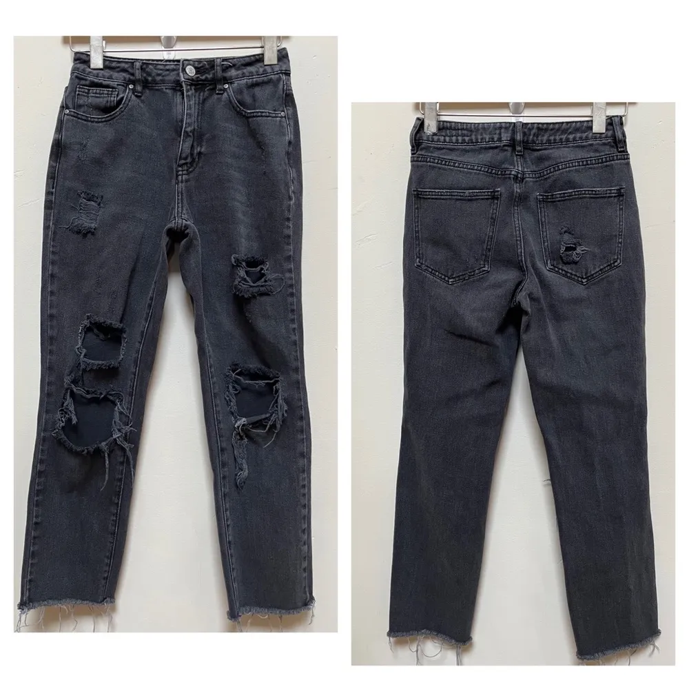 Black Wash Cotton‎ Ripped Distressed Mom Jeans Size 23 - Image 10