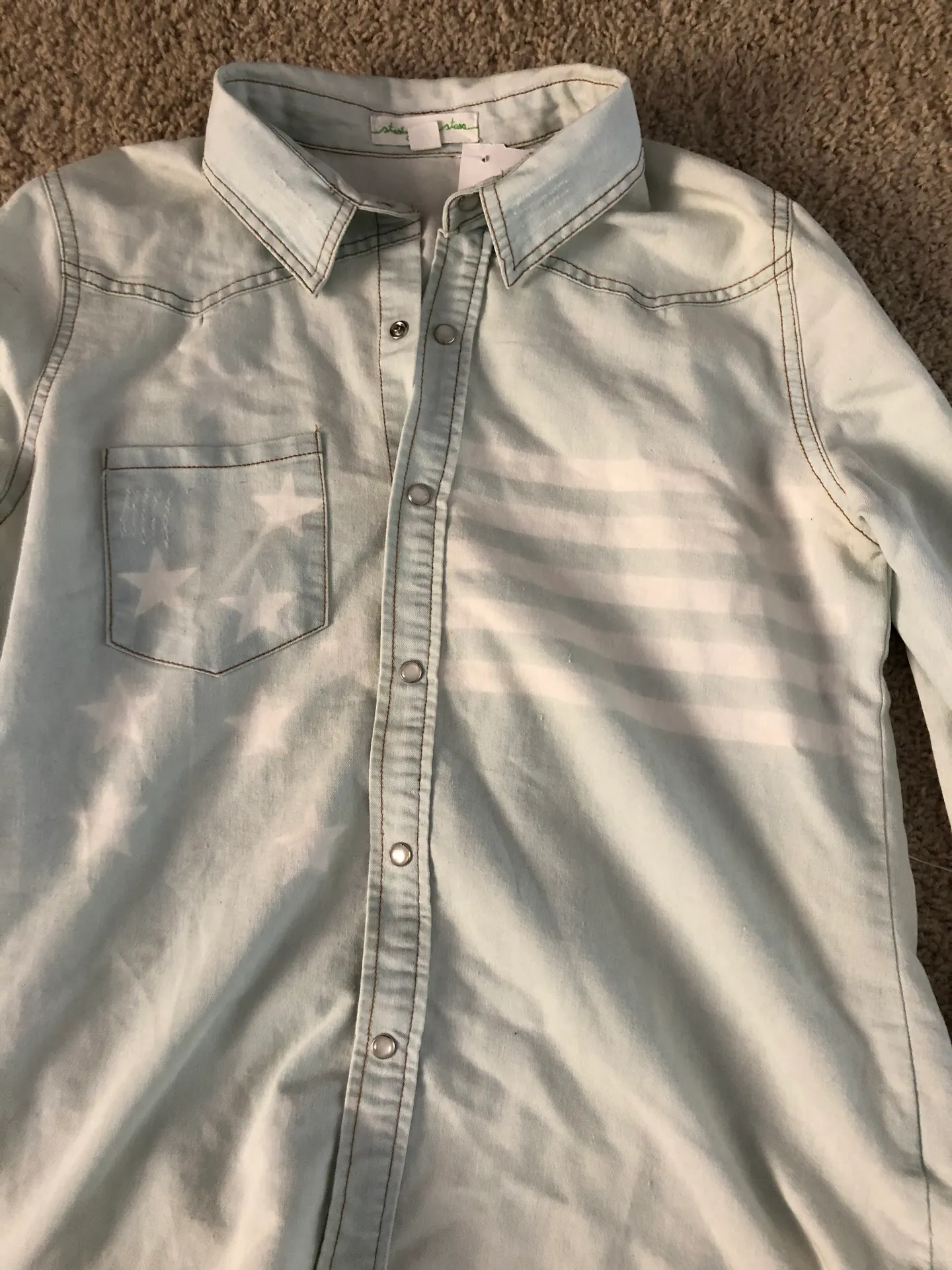 American flag pattern button down denim shirt - Image 2