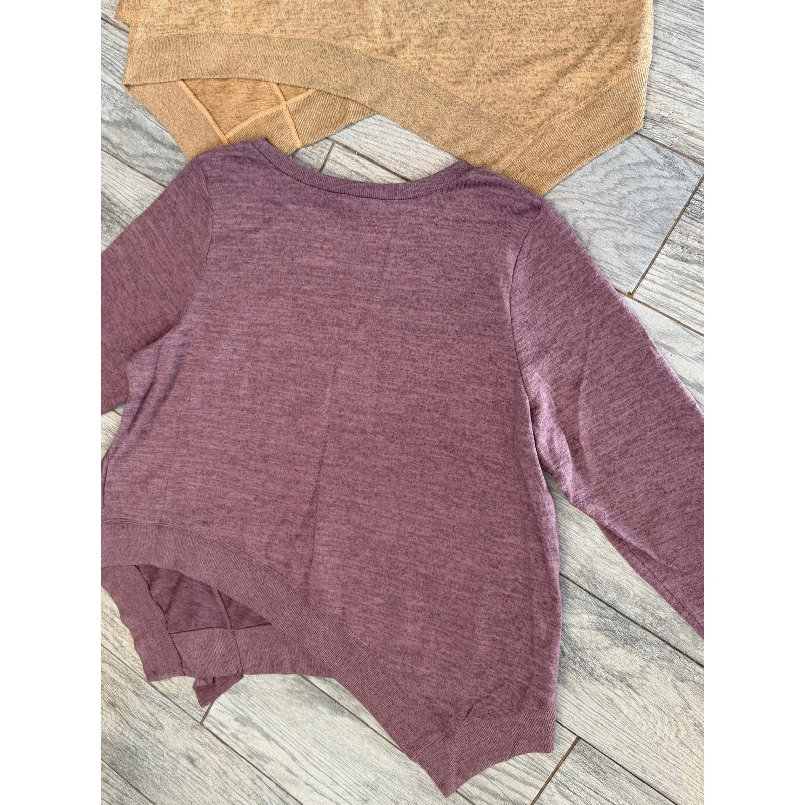 DG2 Diane Gilman Asymmetrical Ruffle Knit Top Plus size 1X Lot of 2 Blouse Tunic Tan - Image 2