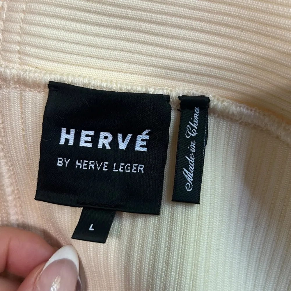 Herve By Herve Leger Halter Turtleneck Cutout Mini Dress vanilla size Large - Image 9