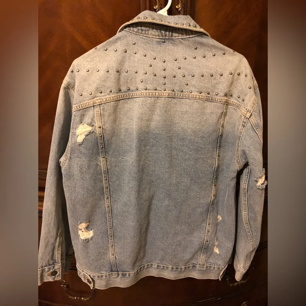 Free People Studded Denim Trucker Jacket - Image 5