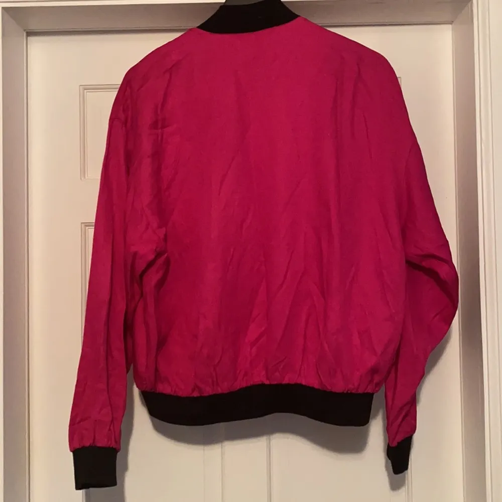 The Moon Vintage sequin celestial star pink black bomber jacket, size large - Image 2