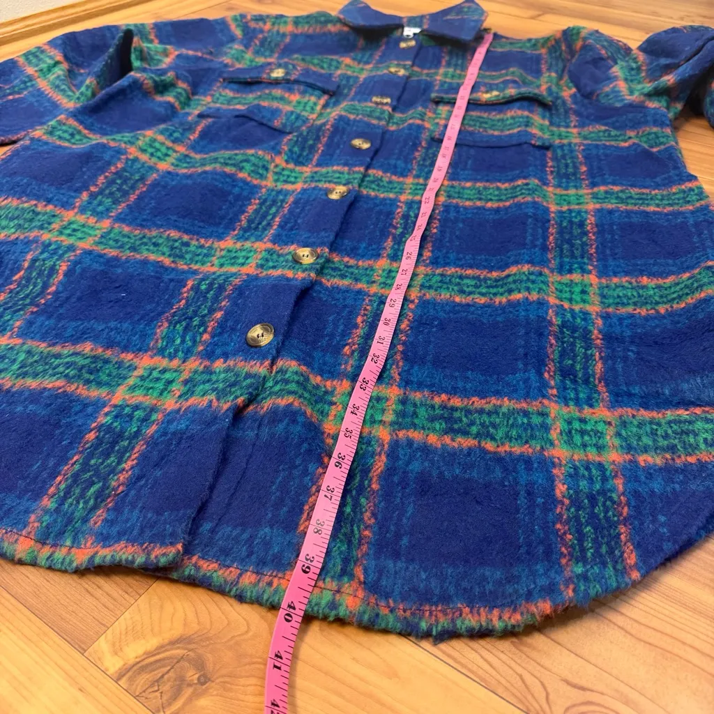 GeeGee Oversized Plaid Brushed Flannel Collard Barn Shacket Coat Pockets 1X New - Image 5