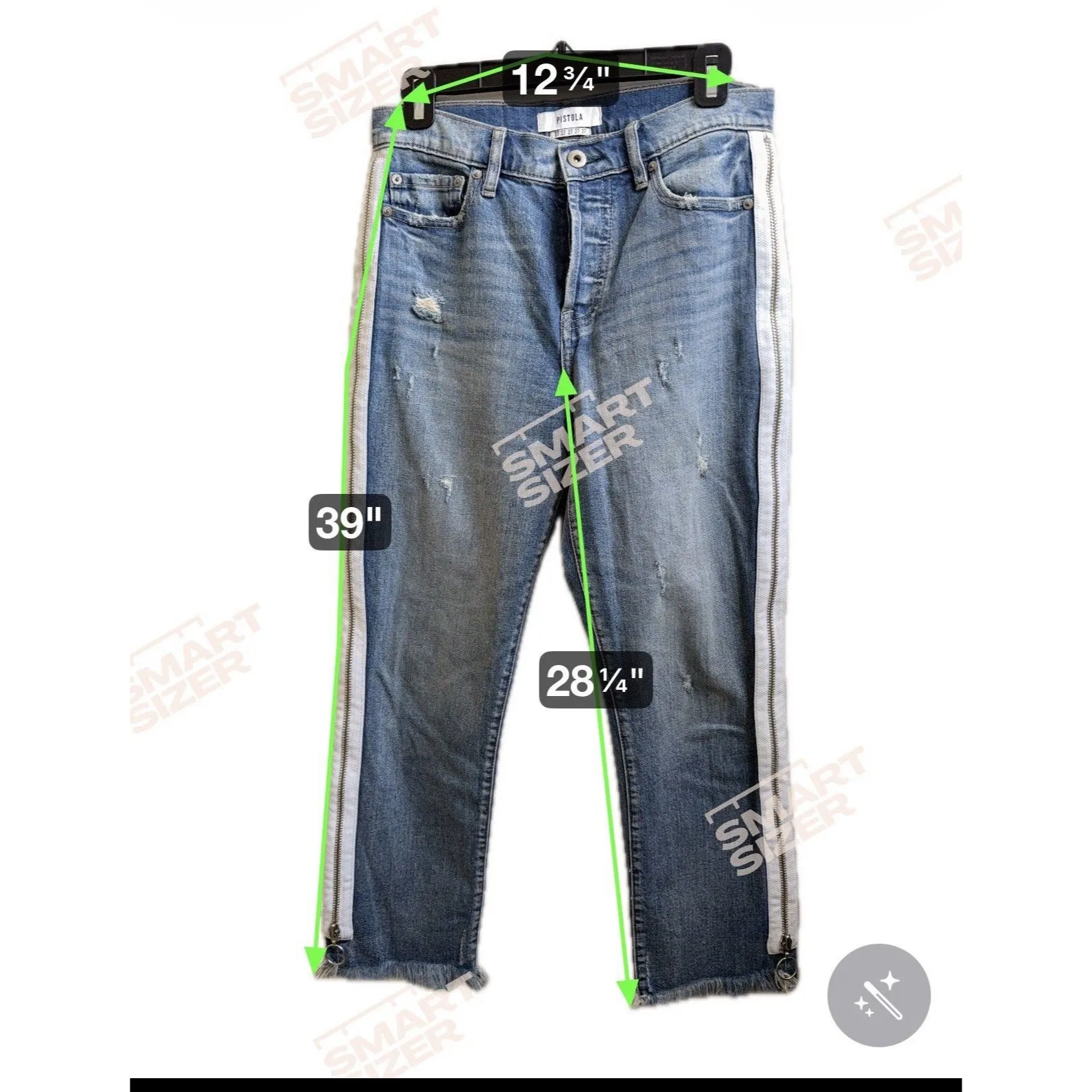 Pistola Charlie Jeans  Blue Distressed Straight Leg Side Leg Zipper Size 27 - Image 9