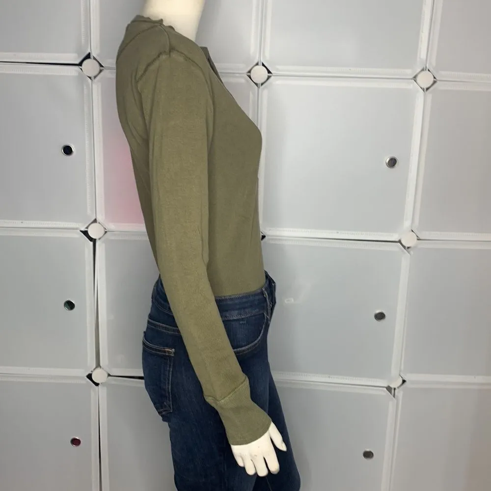 Ralph Lauren Vintage Olive Green Long Sleeve Henley Bodysuit Size Small Green - Image 5