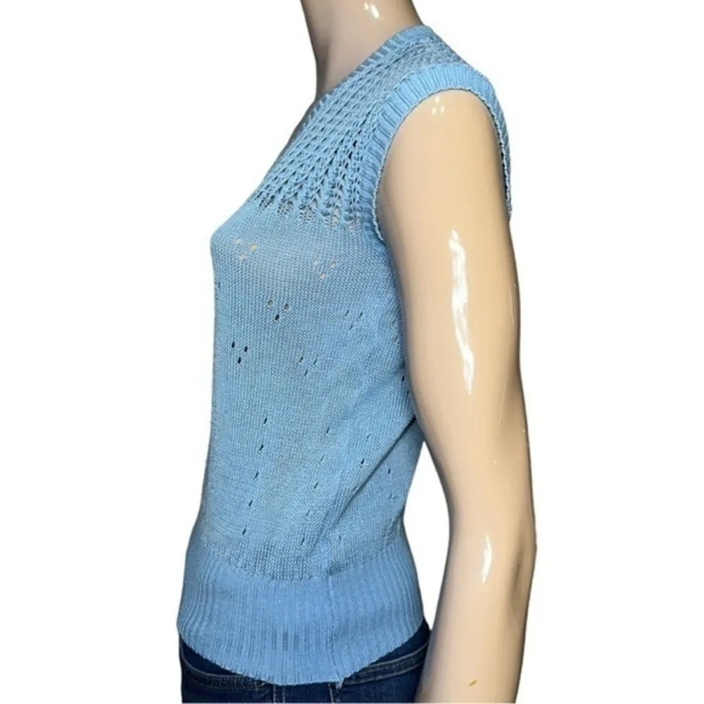 Courreges Paris Women’s Size 0 XS Light Blue Cotton Sweater Knit Pullover Vest - Image 3