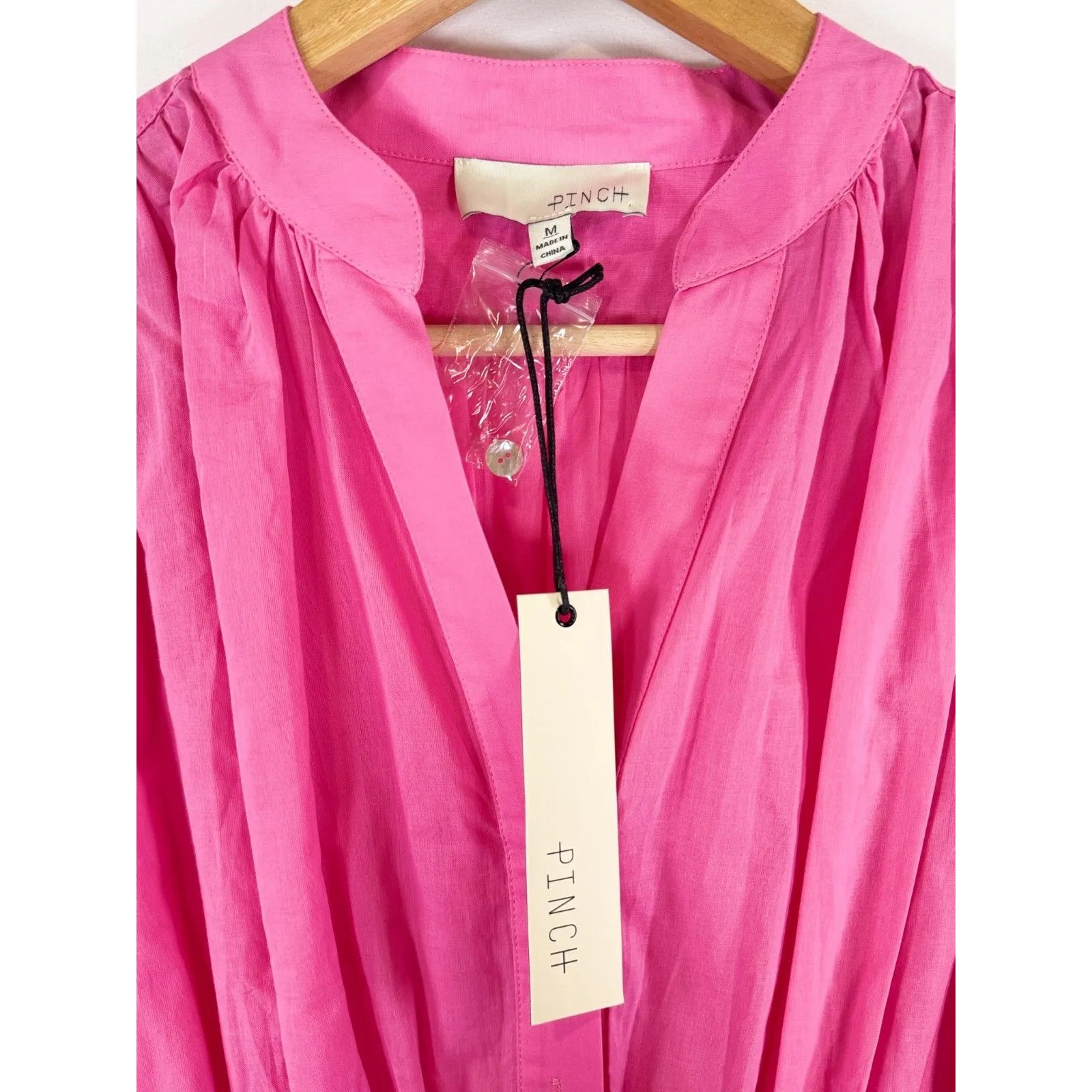 NWT Pinch Womens Dress Pink Mini Smocked Fit Flare V Neck Long Sleeve Medium - Image 3