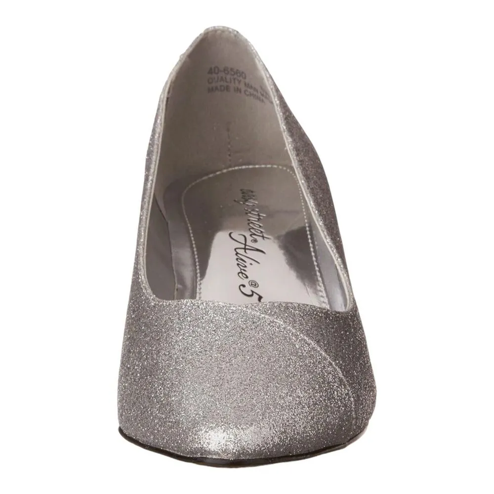 Easy Street Heels Easy Street Women's Chiffon Pump Silver Glitter Size 7 M NEW - Image 5
