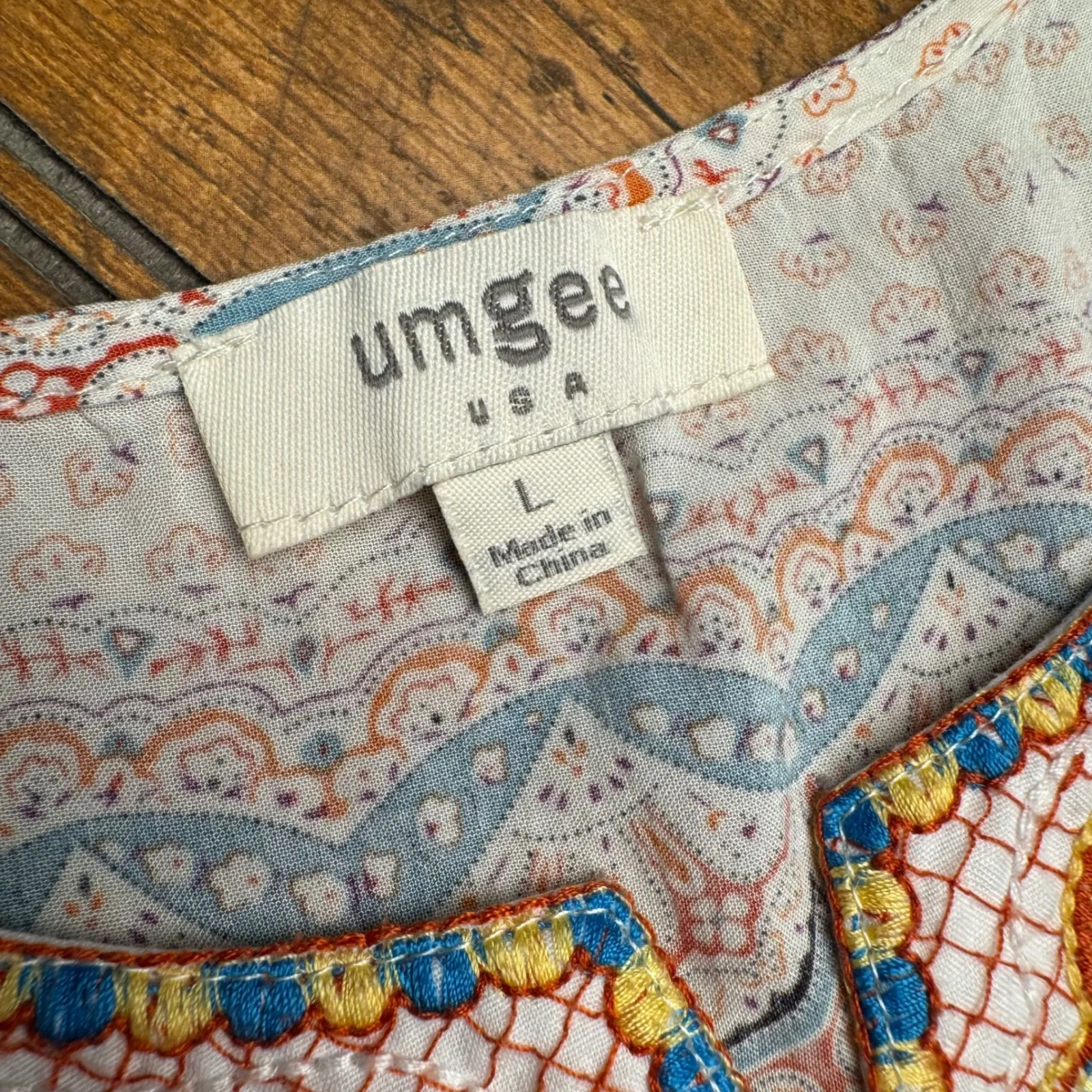 Umgee USA Women's Embroidered Tank Dress Abstract Print Blue Orange Size L White Size L - Image 4