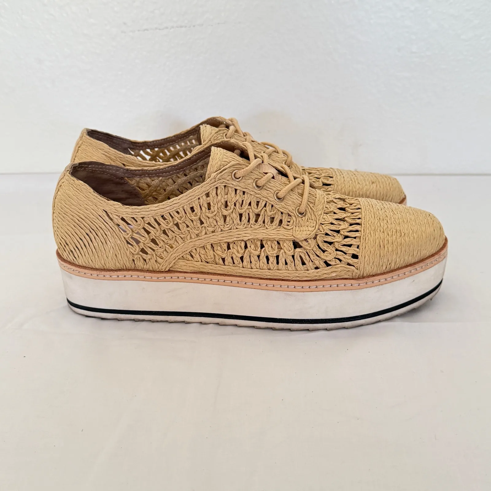 Chelsea & Violet Pennytwo Raffia Platform Laceup Sneaker Sz 9 Street Casual Boho - Image 4