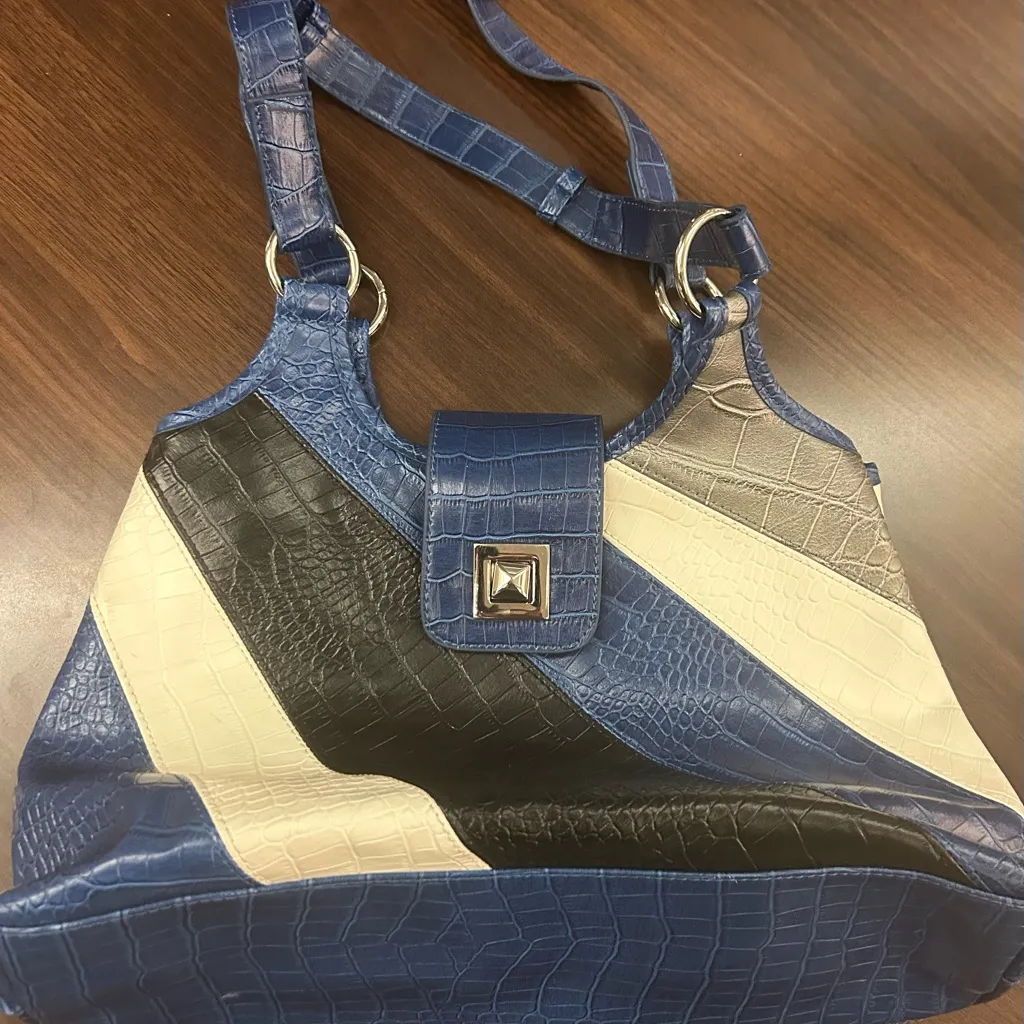 NY & Co. Blue and Black Crocodile Pattern Women's Bag - Image 2