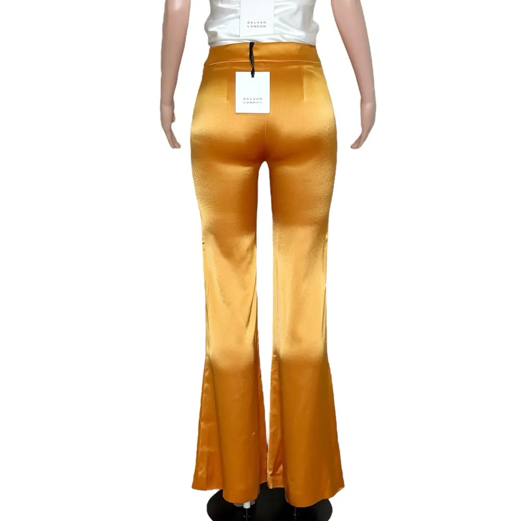 GALVAN LONDON Julianne High Waisted Crepe Satin Flared Trousers, Ochre, 2 (US) Orange Size 0 - Image 7