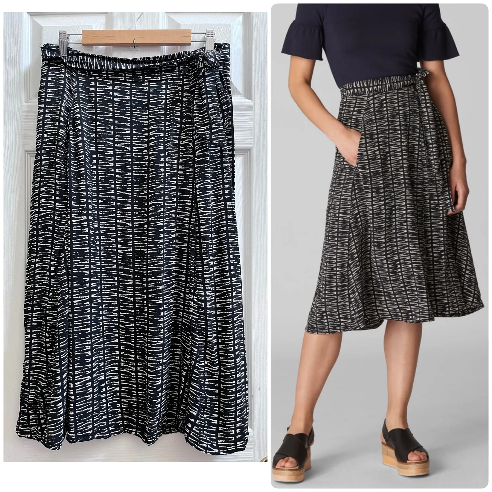 Whistles Black Sahara Print Avie Pocket Wrap A Line Skirt Size Medium - Image 3