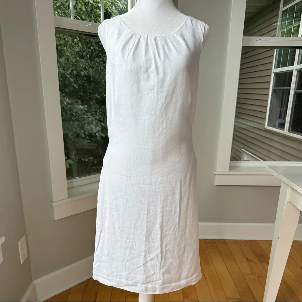 Saint Tropez West White Linen Scoop Neck Shift Dress Lined Size 12 - Image 7