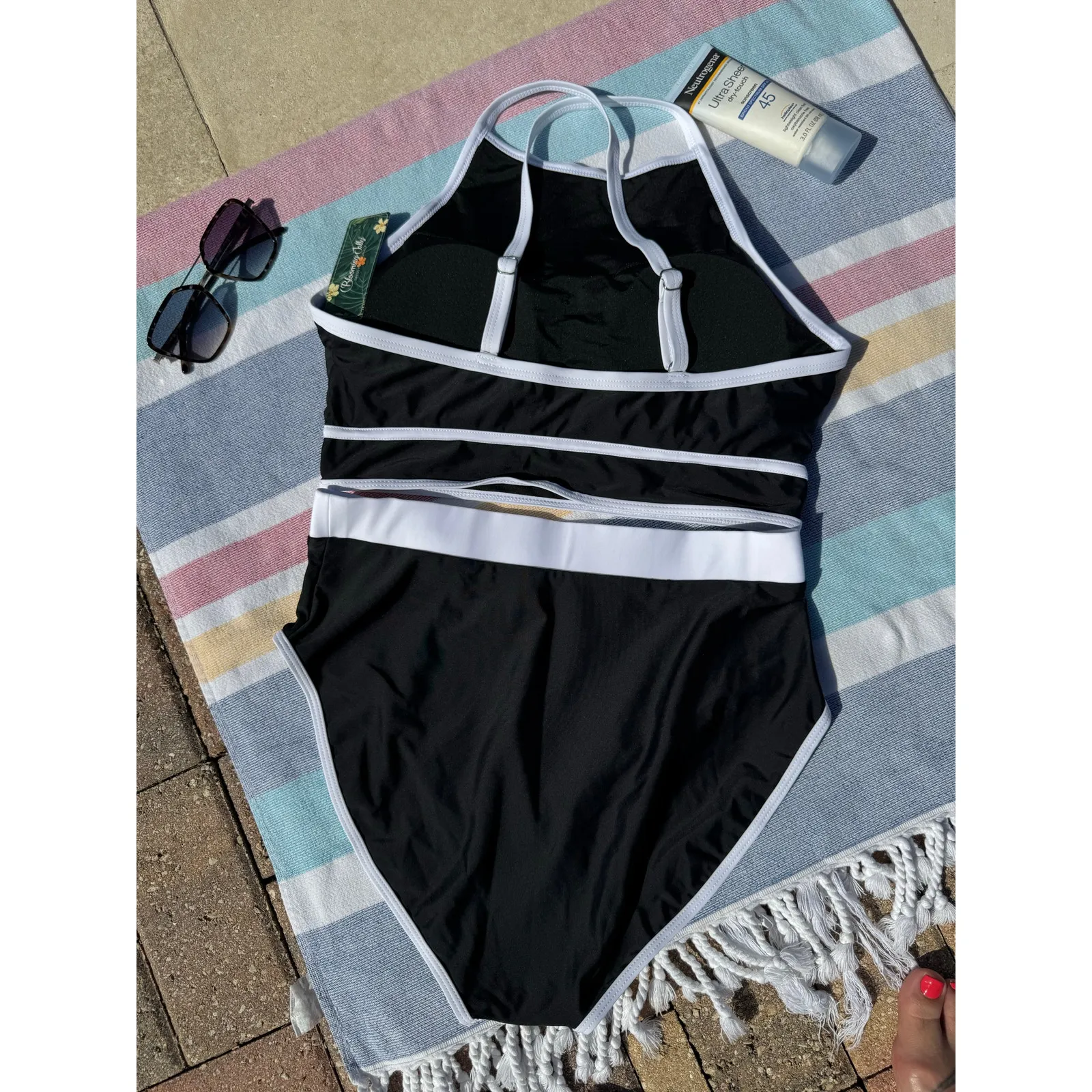 Blooming Jelly Bikini Set L NWT High Neck Black White 2pc Swimwear Stretch - Image 9