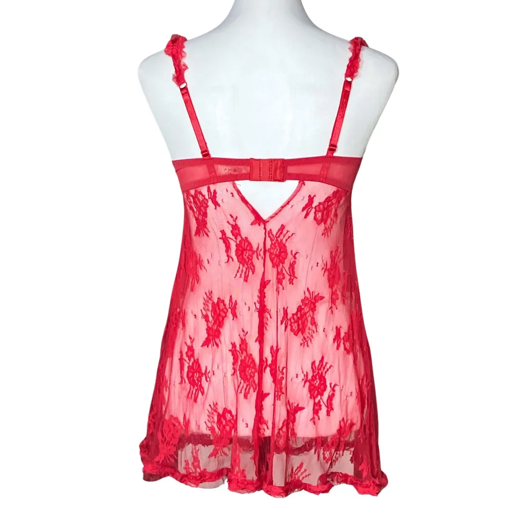 Vintage Y2K Coquette Red Sheer Lace Christmas Slip Dress. S/M. Babydoll Lingerie - Image 4