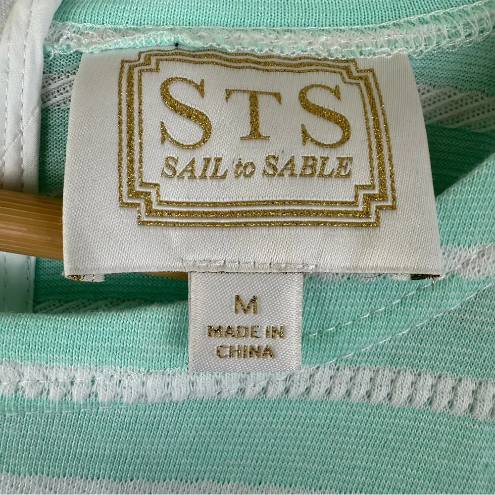 SAIL TO SABLE Mint & White Stripe Long Sleeve Sweatshirt Dress Size Medium - Image 5