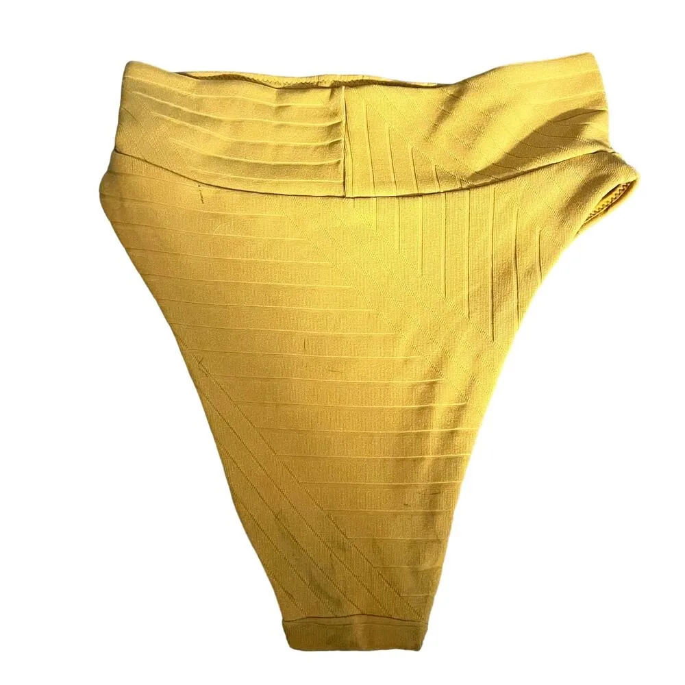 Aerie XO Ribbed Banded High Cut Cheeky Bikini Bottom XS Women’s Bright Mustard - Image 2