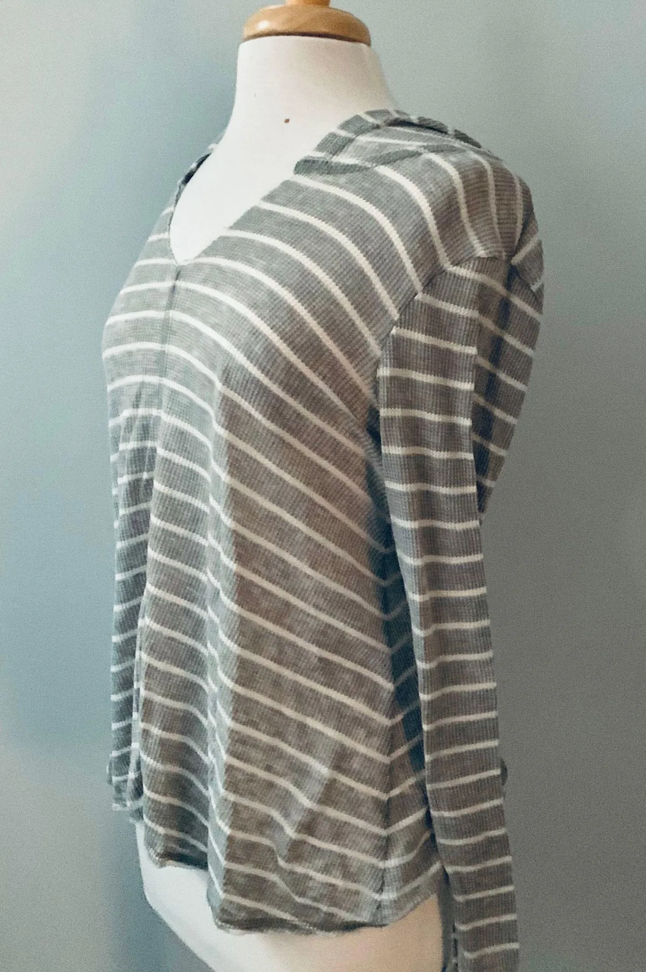 Gray White Striped Hoodie Hooded Sweatshirt - Image 2