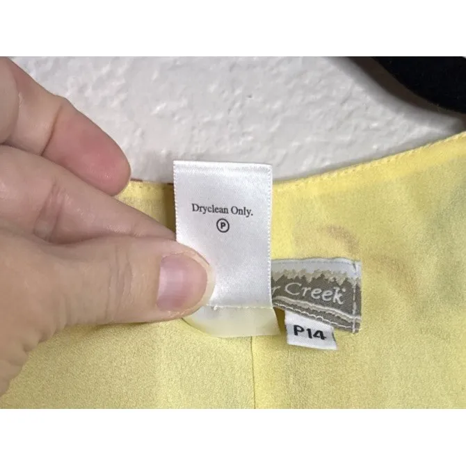 VTG Coldwater Creek 14 Petite Button Front Maxi Silk Dress Yellow Floral Fairy - Image 4