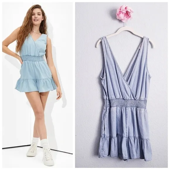American Eagle Denim Ruffle Romper - Image 2