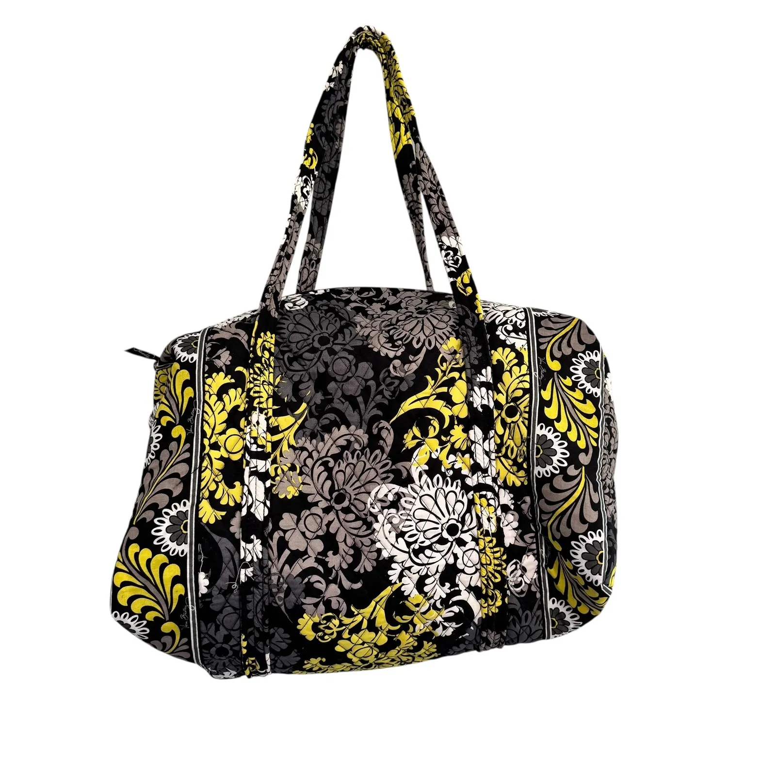 Vera Bradley Floral Grand Traveler Bag Yellow Gray Black Quilted Duffle - Image 11