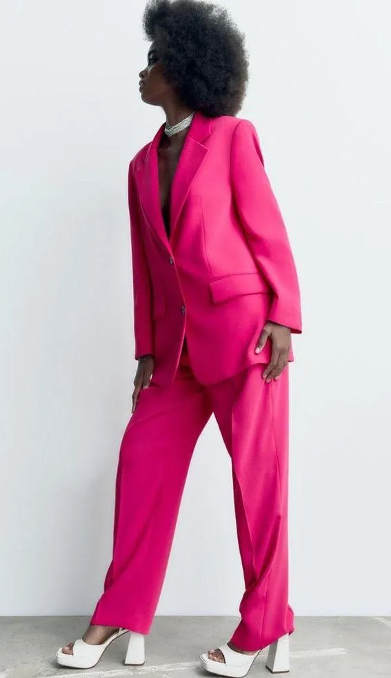 Zara OVERSIZED BLAZER 2 Button Closure Flap Pockets Pink Size S NEW - Image 6