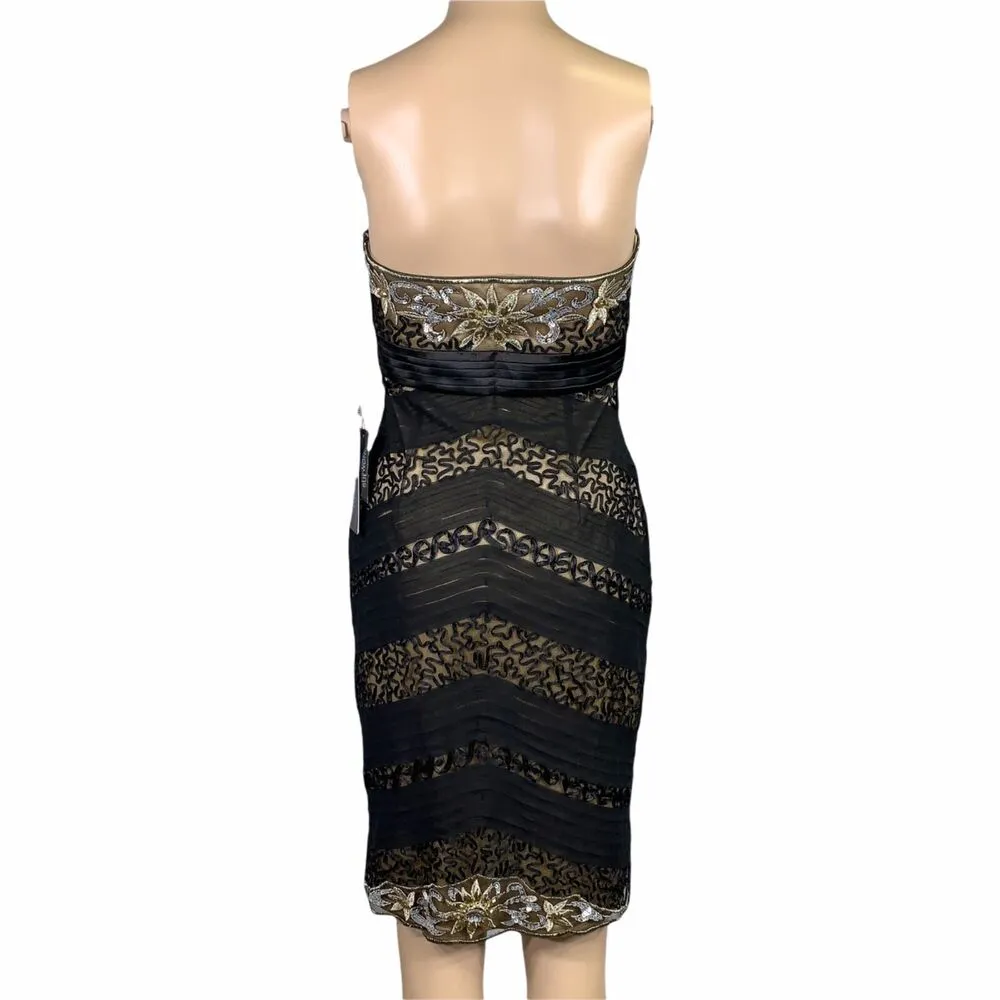 Sue Wong Womens Cocktail Dress Sheath Strapless Chevron Beaded Sequin Size 6 - Image 8