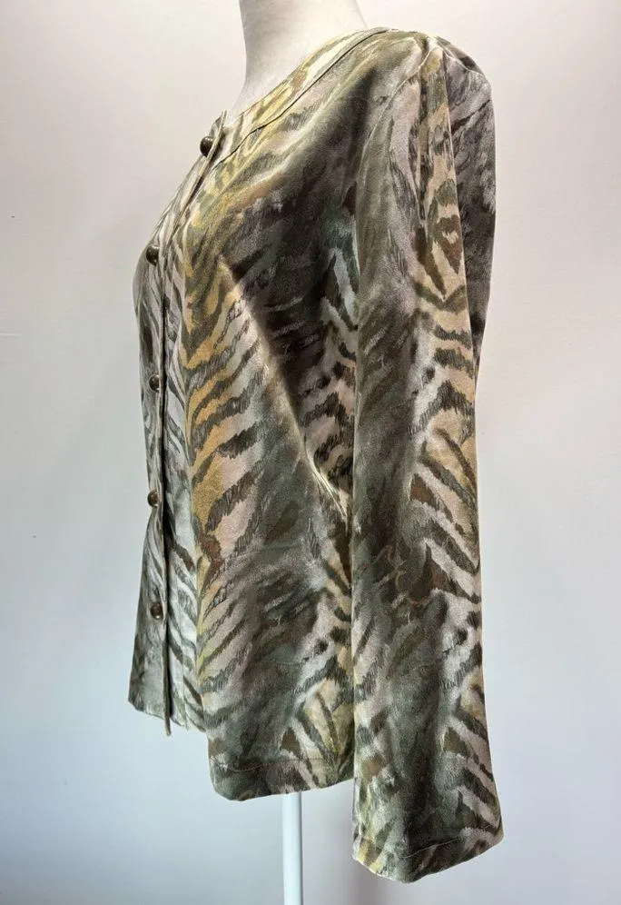 Chico’s Olive Gold Bronze & Ivory Animal Striped Button Front Jacket Size 1/M - Image 5