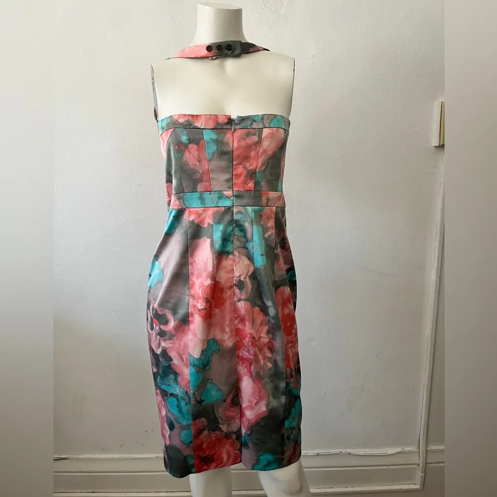 Jessica Simpson halter pink gray ombré floral pattern pastel spring midi dress 6 - Image 2