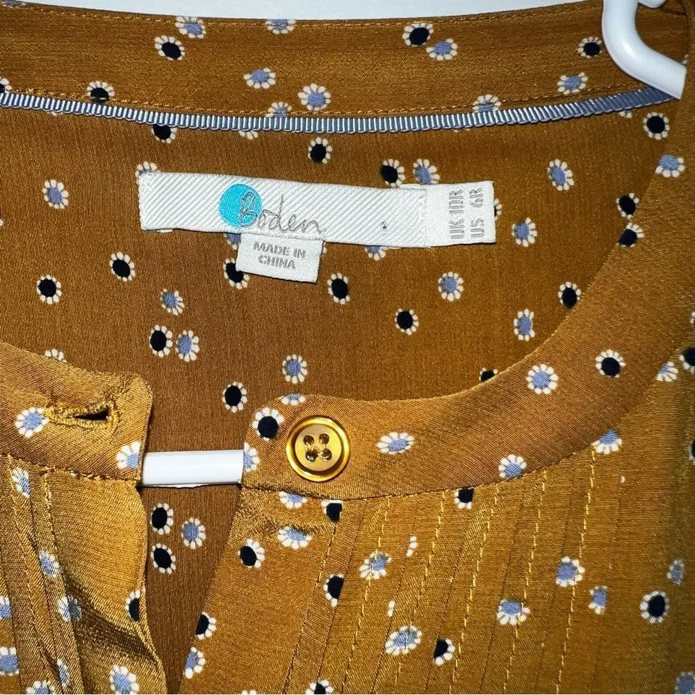 Boden Trumpet Sweet Flower Corrina Pleated Long Sleeve Dress sx 6 Yellow - Image 8