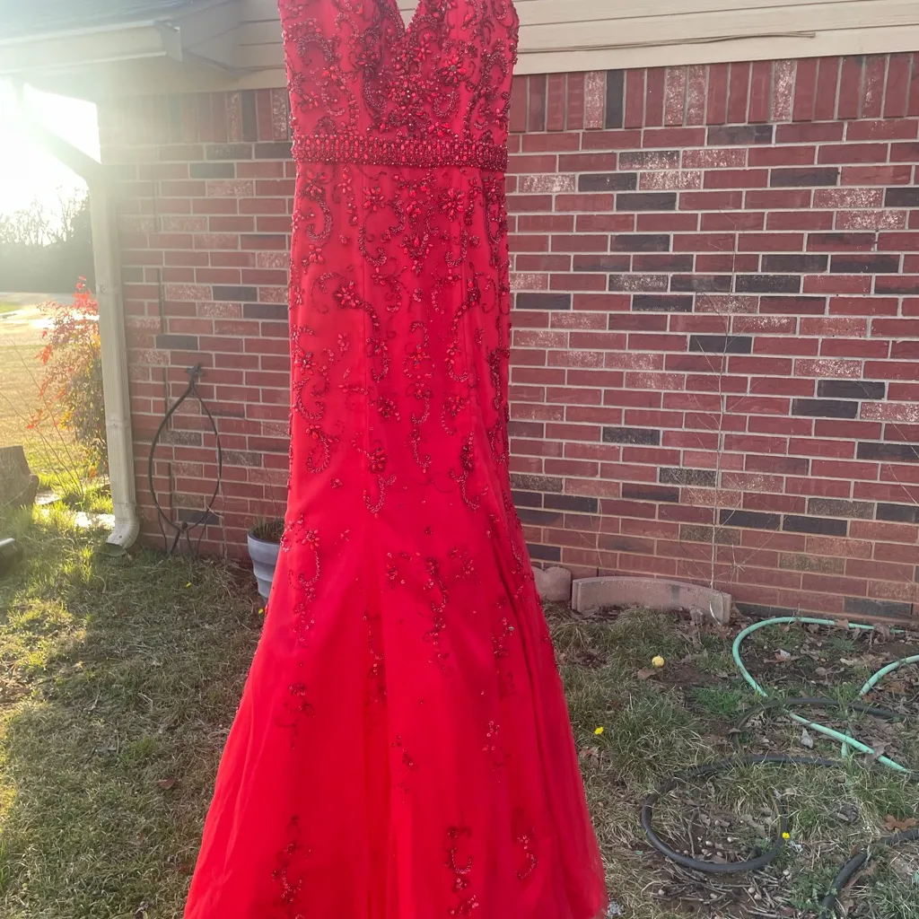 Mori Lee Vibrant Red Prom Dress - Image 3
