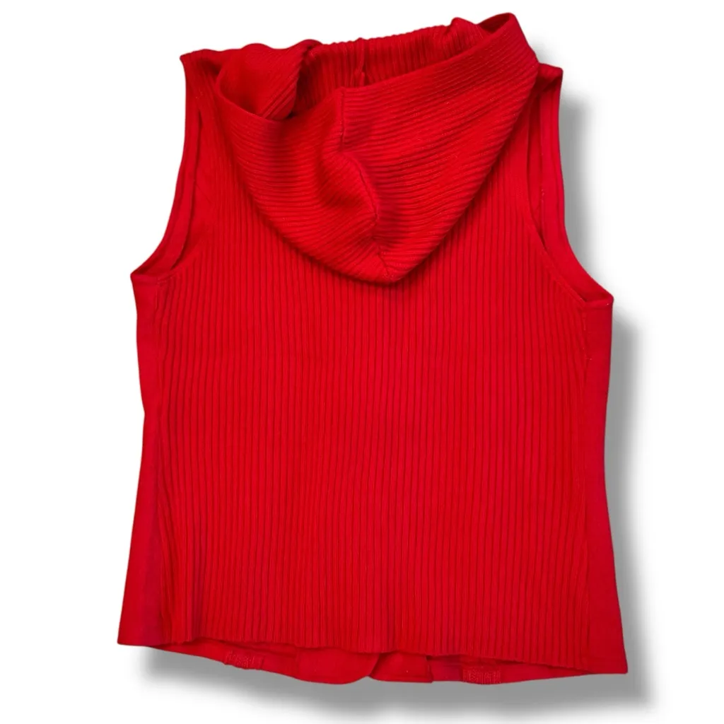 Coldwater Creek Women's Red Boiled Wool Blend Vest Sz Med w/knit back & hood A-7 - Image 2