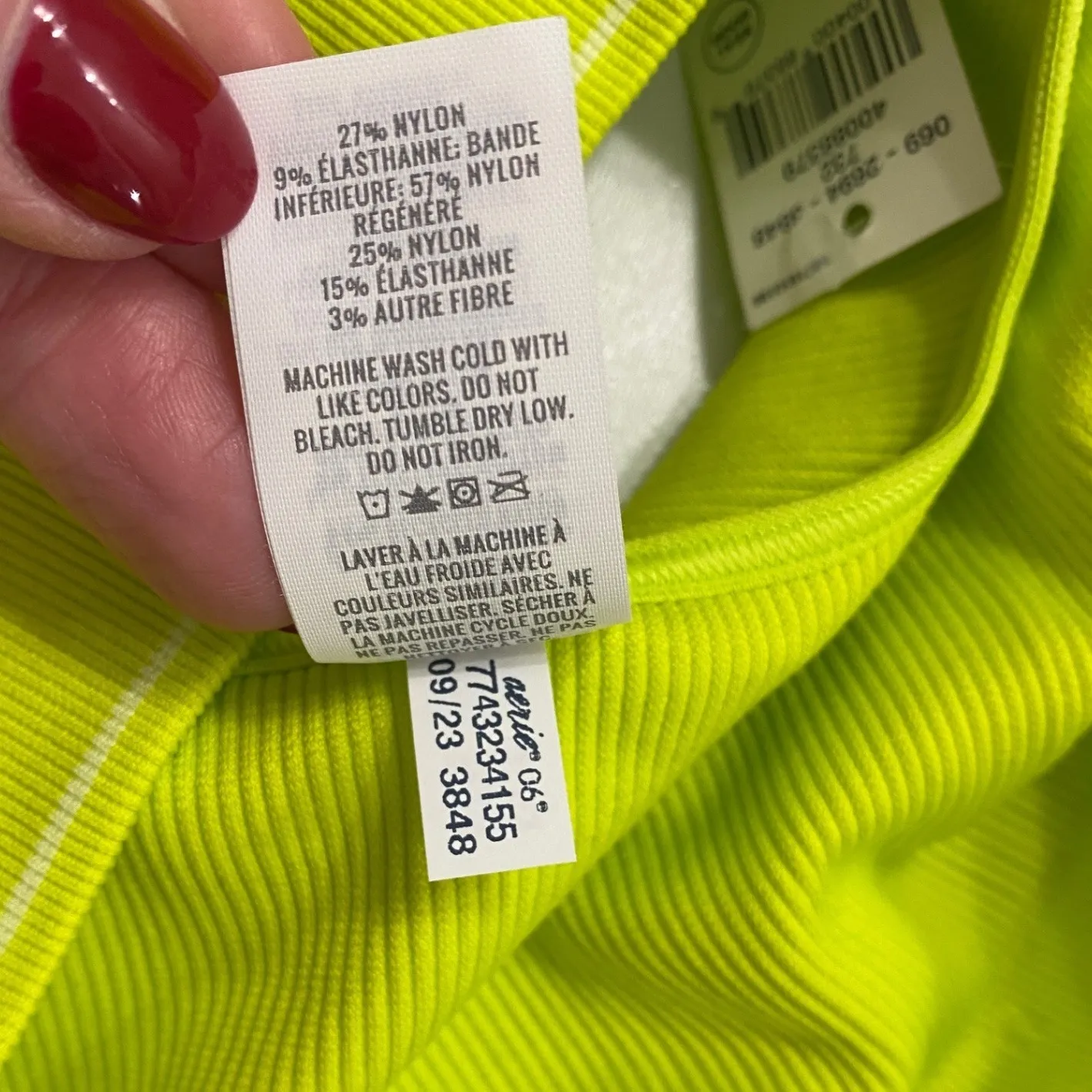 Aerie Real Good Ribbed Seamless Sports Bra Crop Tank Top Lime Green Size S NWT - Image 8