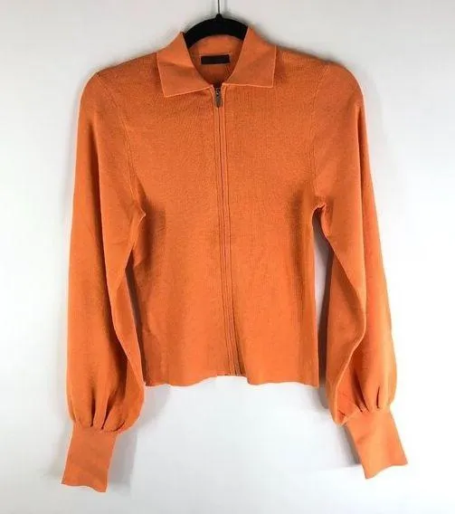 NWT ATM Orange Melon Long Sleeve Collared Balloon Sleeve Zip Cardigan Size S - Image 1