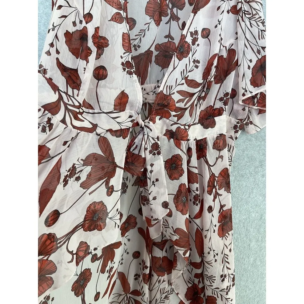 V By Very Women's Sheer Coverup Floral Size 10 US Font Tie Ruffle Hem Pink Long - Image 6