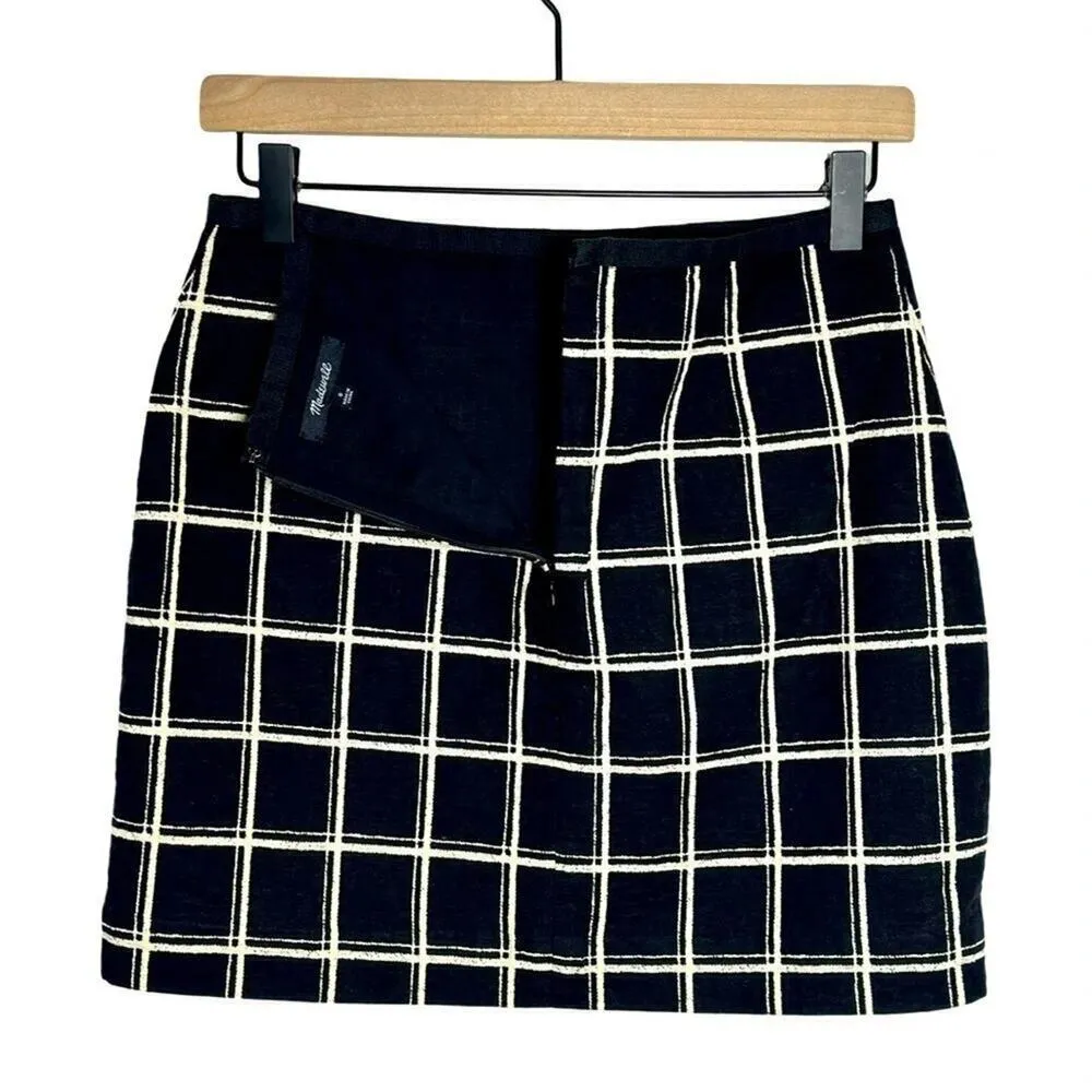 Madewell Cotton Windowpane Mini Skirt Black White Double Gauze Size 0 - Image 8