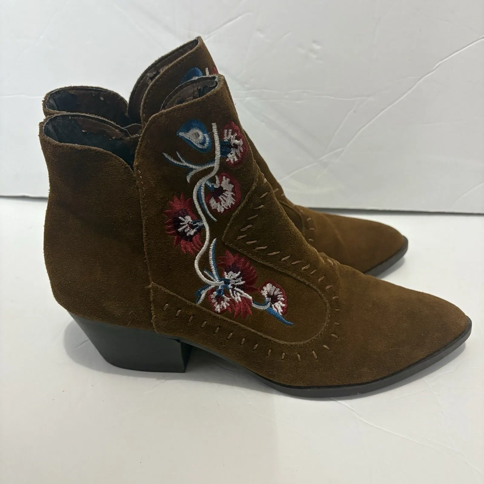Carlos Santana Ankle Boots Women 9 Embroidered Floral Brown Multi Boho Western - Image 3