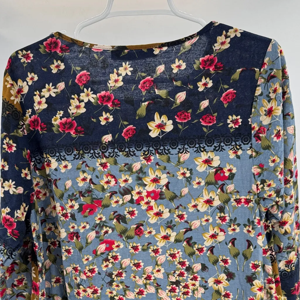 Zanzea Floral Maxi Dress Blue Multicolor cotton pockets M boho casual modest - Image 3