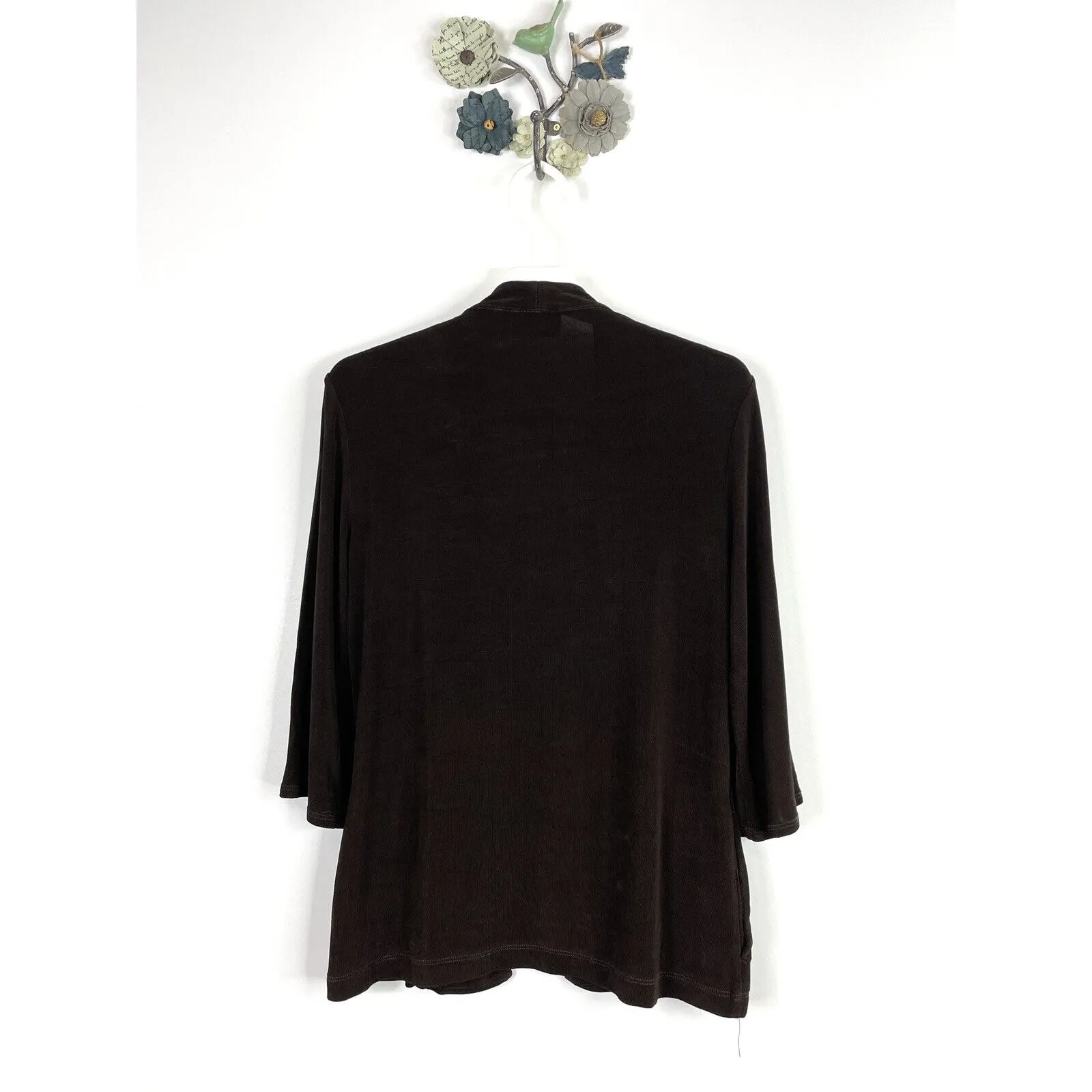 Chicos Travelers Size Small Open Front Cardigan Slinky Knit Brown Topper Pockets - Image 5