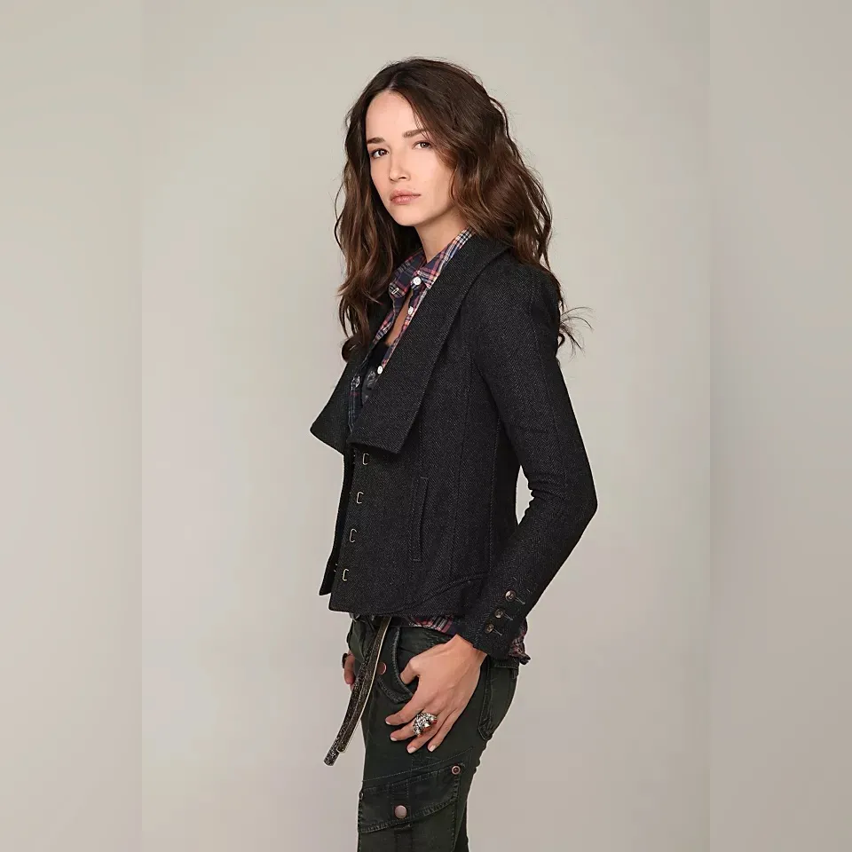 Free People Grey Herringbone Collared Blazer Jacket Size 6 - Image 2