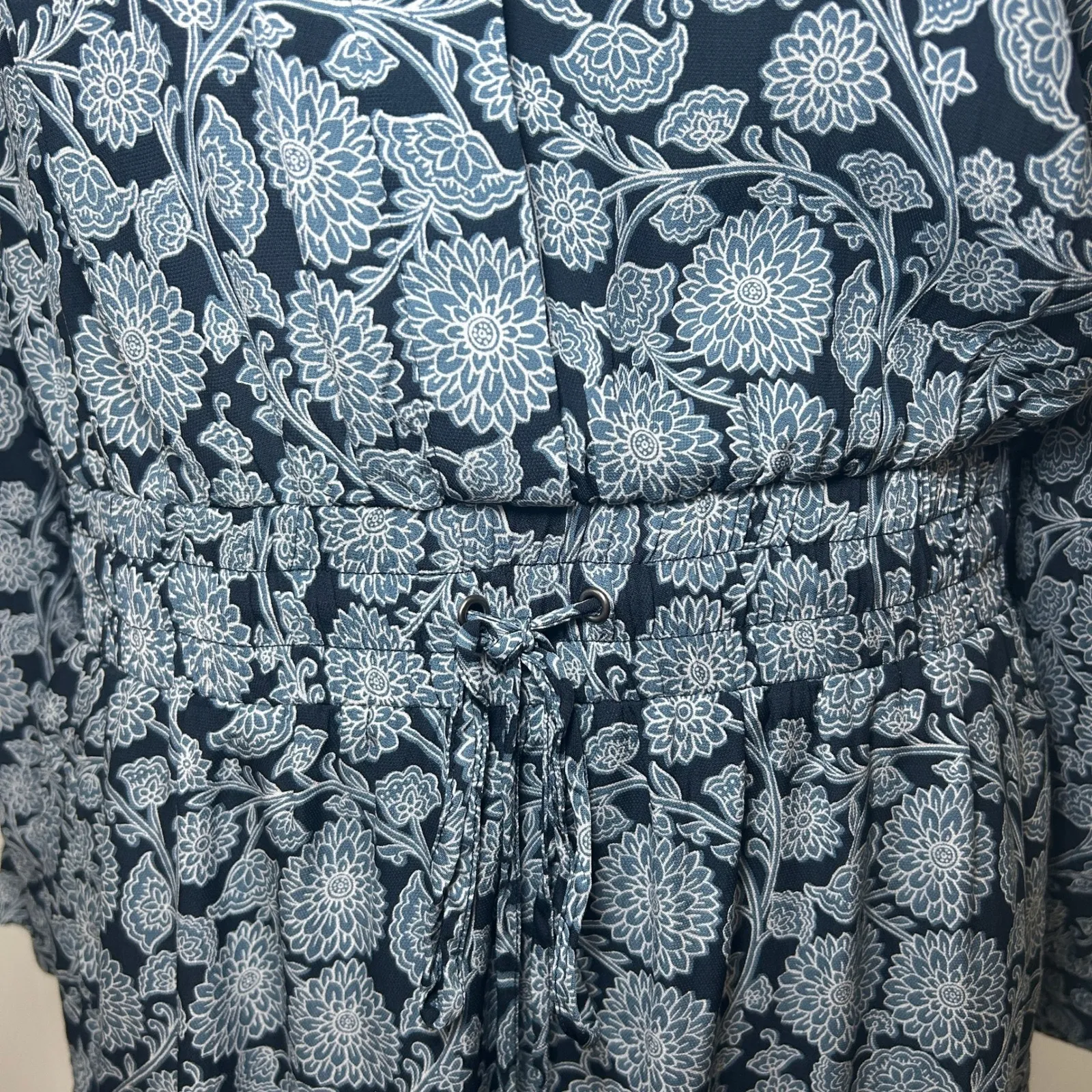 REISS Trina Blue Floral Print Midi Dress Size 10 Long‎ Sleeve Modest Button Down - Image 3