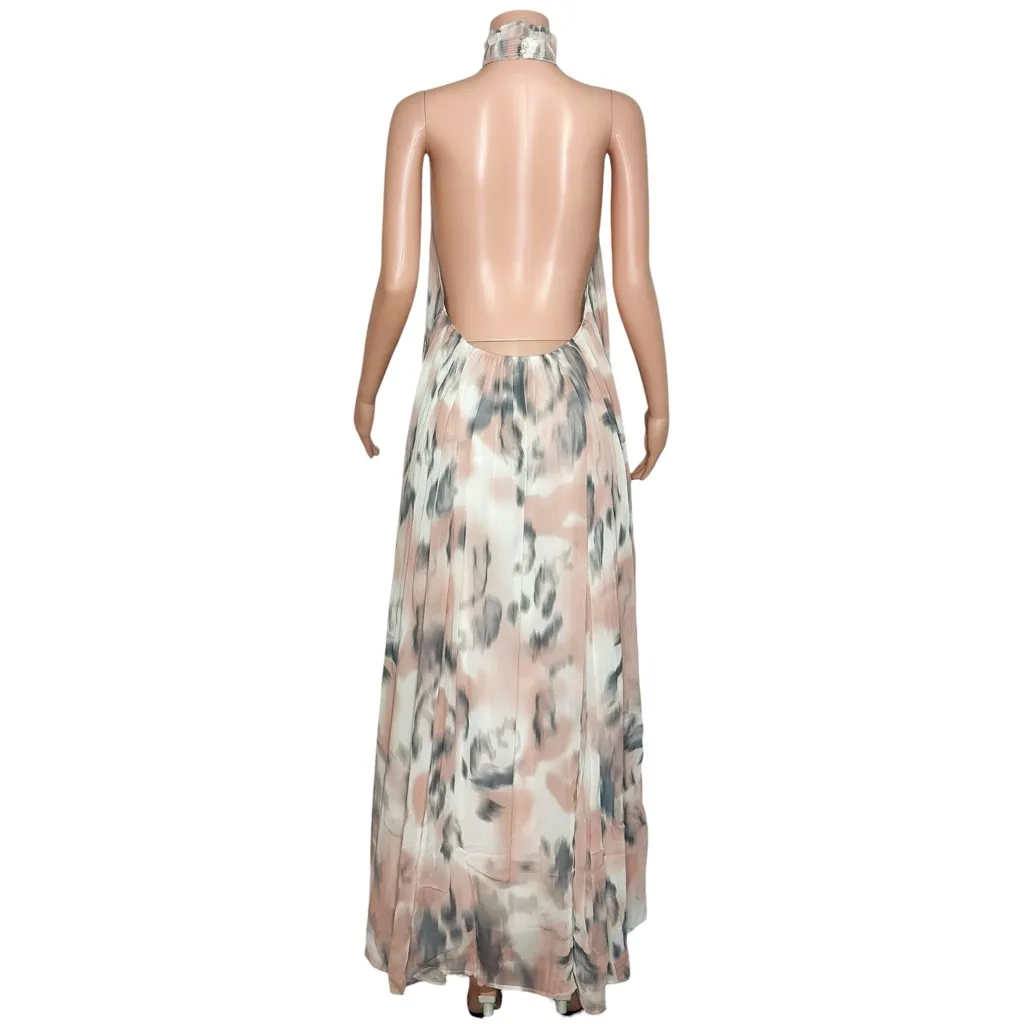Anthropologie MAEVE x  Halter Sheer Printed Maxi Dress, Neutral, XL - Image 7